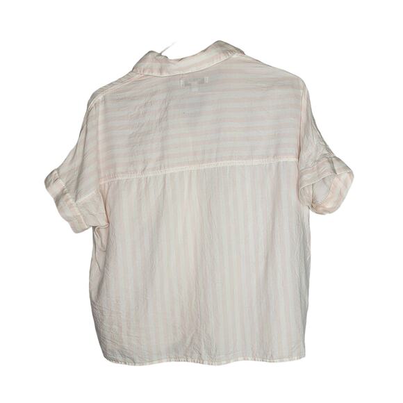 Madewell XS Pink White Striped Tie Front Button Down Short Sleeve Shirt - Picture 4 of 11